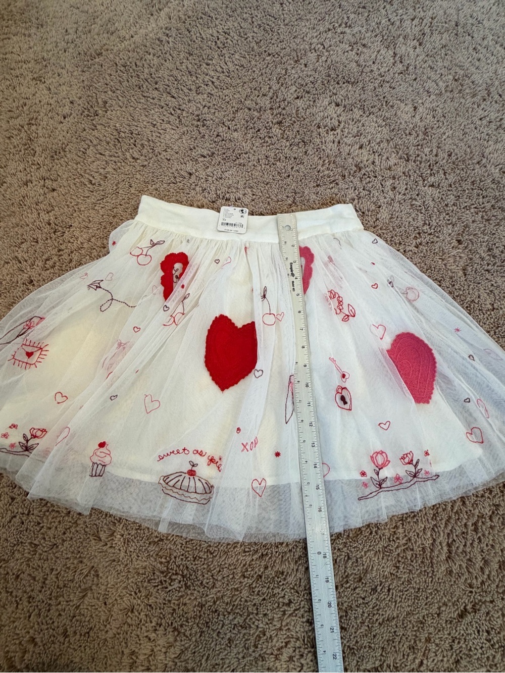 NWT XS free people sketchbook skirt White Tulle Pink red Hearts love embroidered - Picture 17 of 17
